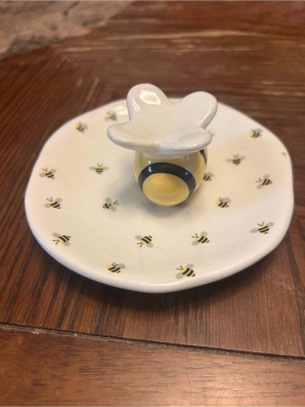 Ceramic Bee Ring Dish and Bee Figurine - Yellow & White